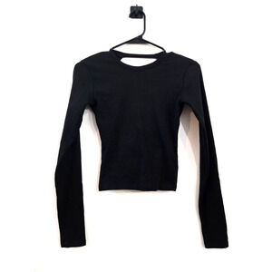 ZARA Black Cut Out Twist Front Top Size S – Long Sleeve Cropped Shirt NWT Trendy